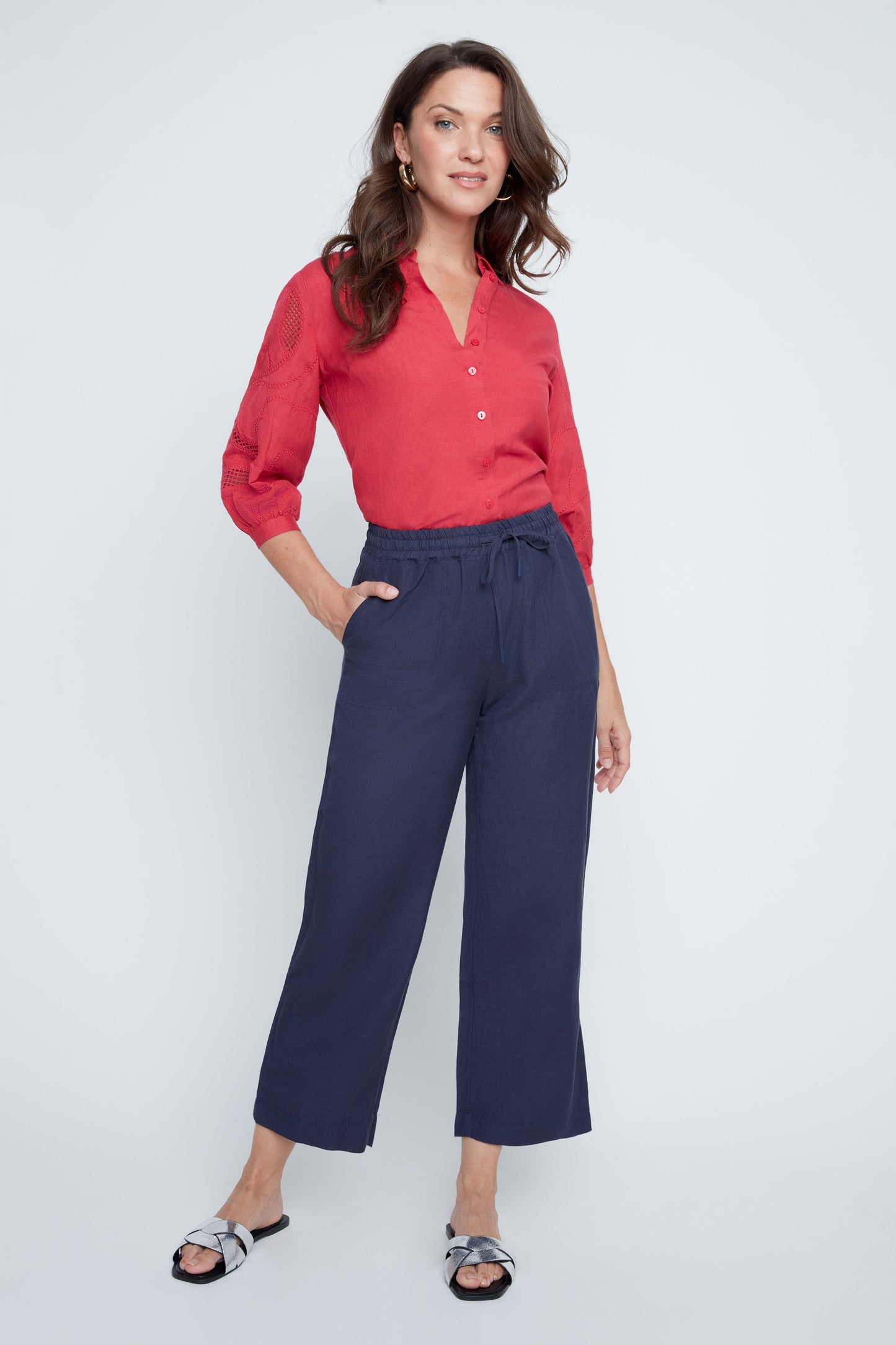 LINEN CROPPED TROUSERS